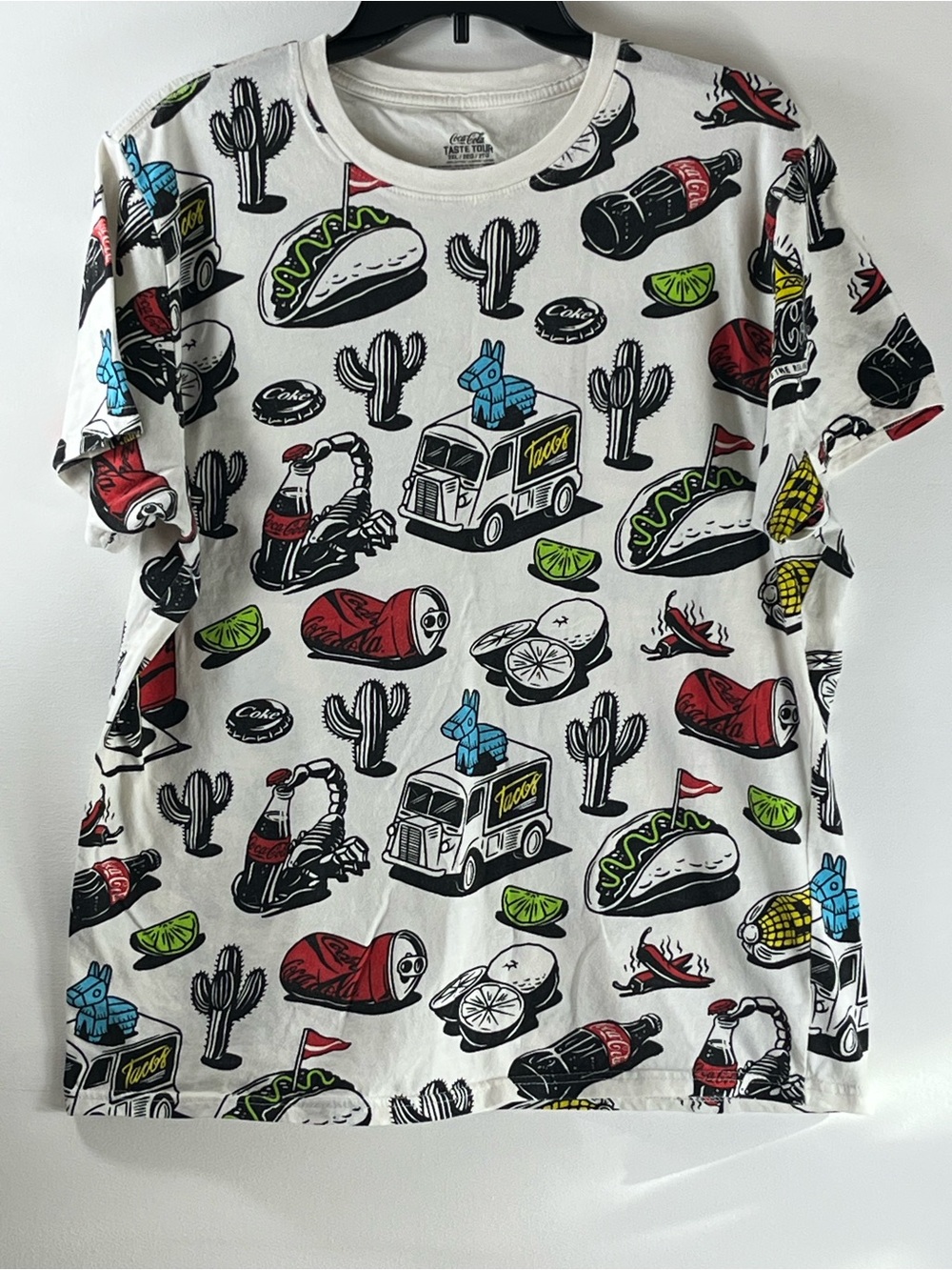 Coca-Cola Taste Tour All-over Print Graphic T-Shirt Mens 2XL Multicolor